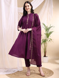 Ethnic Motifs Embroidered V-Neck Pure Cotton Kurta With Trousers & Dupatta