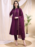 Ethnic Motifs Embroidered V-Neck Pure Cotton Kurta With Trousers & Dupatta