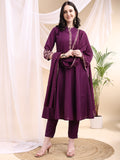 Ethnic Motifs Embroidered V-Neck Pure Cotton Kurta With Trousers & Dupatta