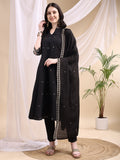 Ethnic Motifs Embroidered V-Neck Pure Cotton Kurta With Trousers & Dupatta