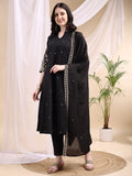 Ethnic Motifs Embroidered V-Neck Pure Cotton Kurta With Trousers & Dupatta