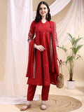 Ethnic Motifs Embroidered V-Neck Pure Cotton Kurta With Trousers & Dupatta