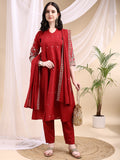 Ethnic Motifs Embroidered V-Neck Pure Cotton Kurta With Trousers & Dupatta