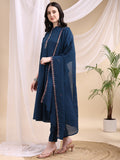 Ethnic Motifs Embroidered V-Neck Pure Cotton Kurta With Trousers & Dupatta