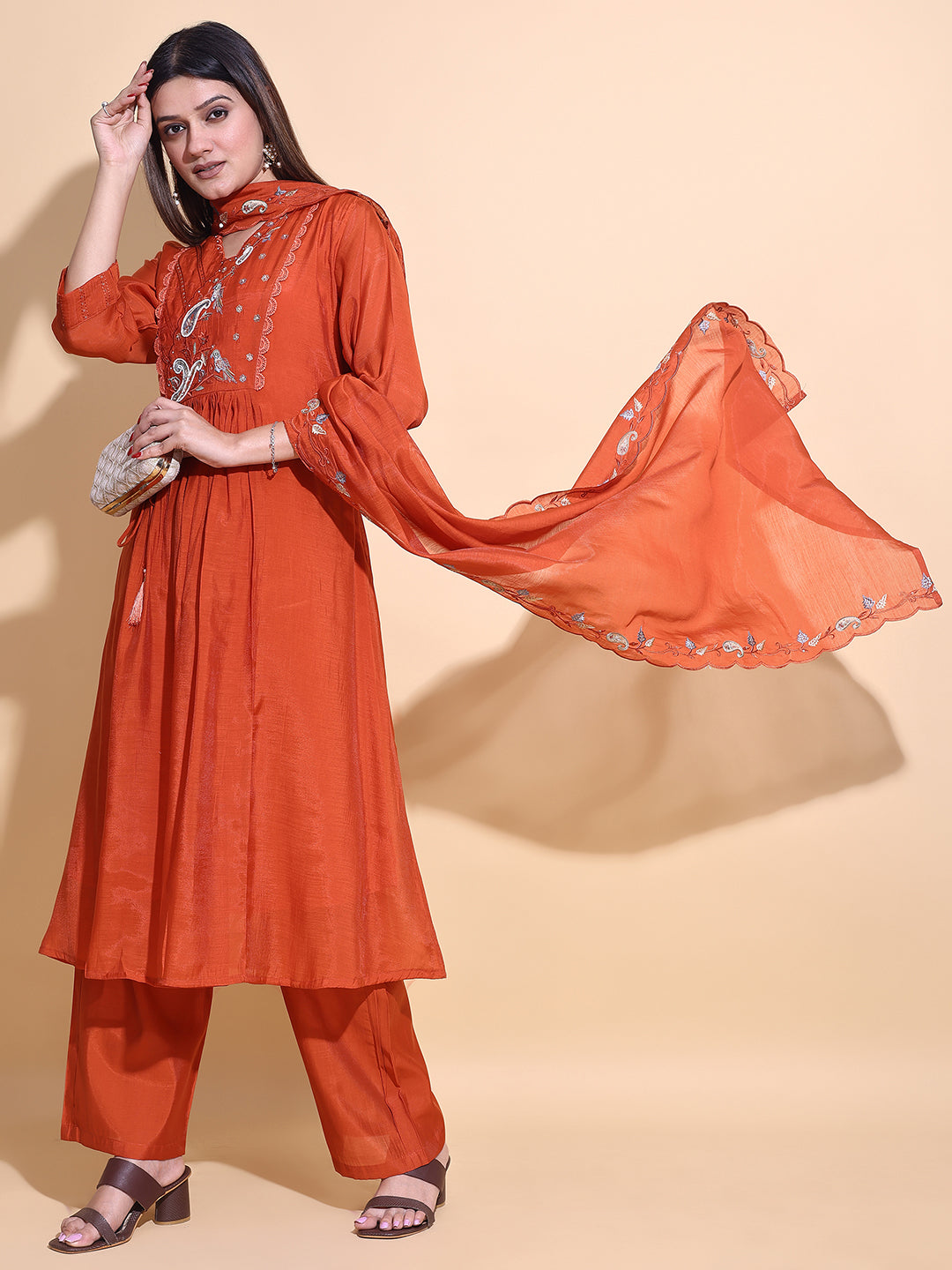 Rani Hand-Embroidered Antalkali Kurta Set with Dupatta