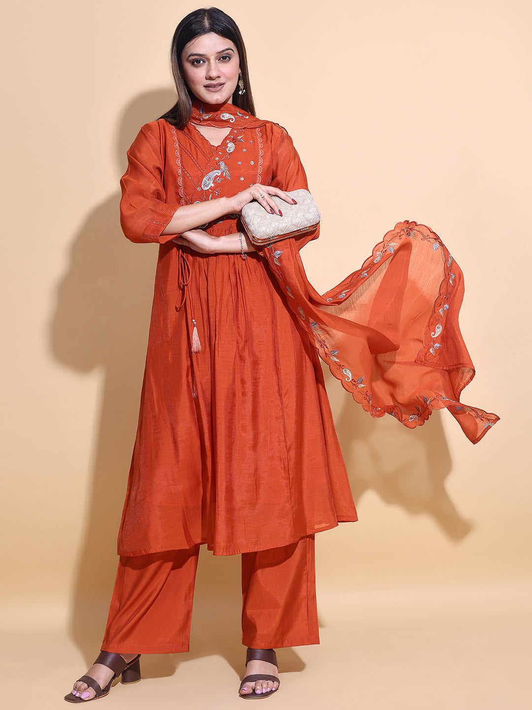 Rani Hand-Embroidered Antalkali Kurta Set with Dupatta