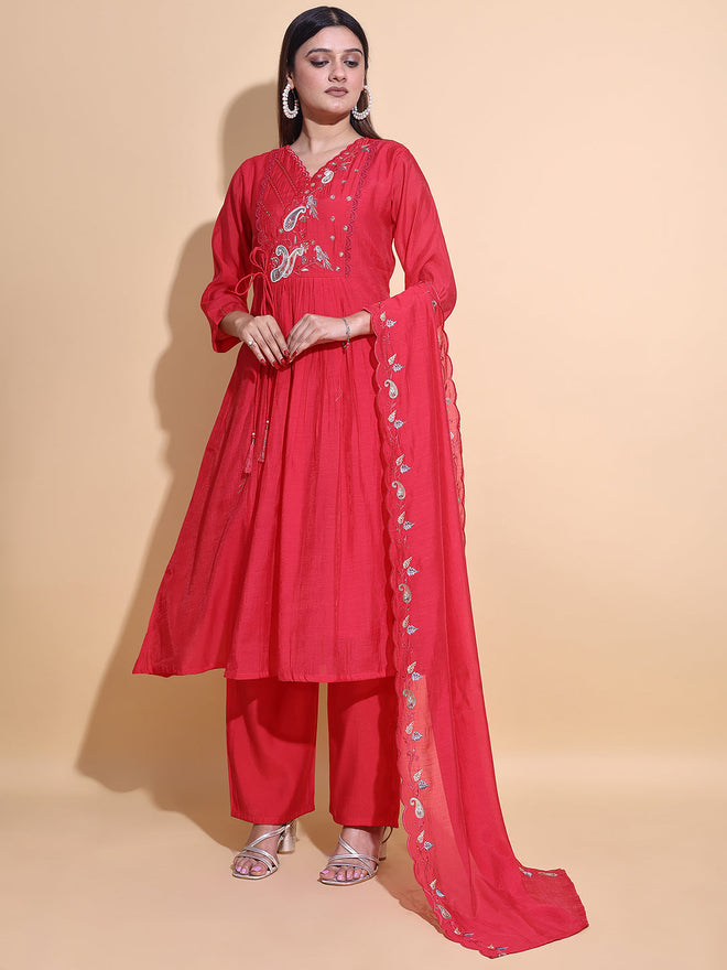 Rani Hand-Embroidered Antalkali Kurta Set with Dupatta