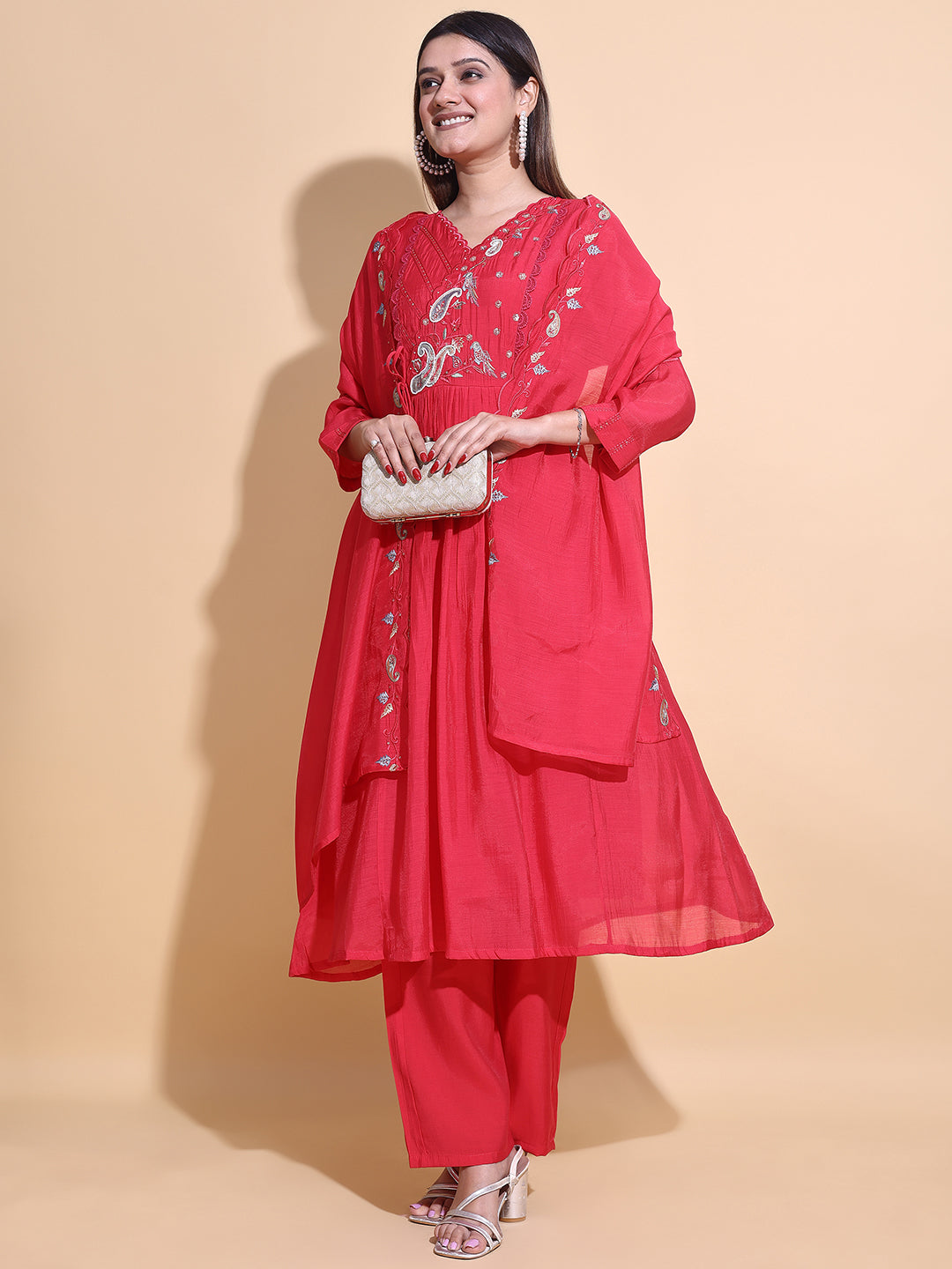 Rani Hand-Embroidered Antalkali Kurta Set with Dupatta