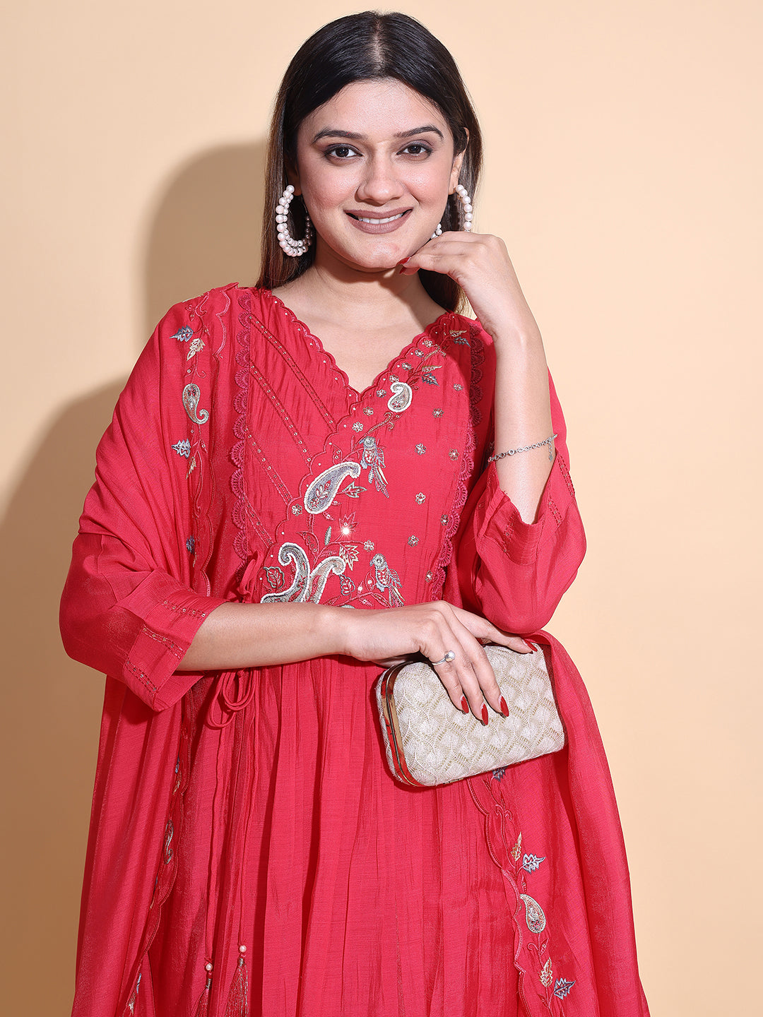Rani Hand-Embroidered Antalkali Kurta Set with Dupatta