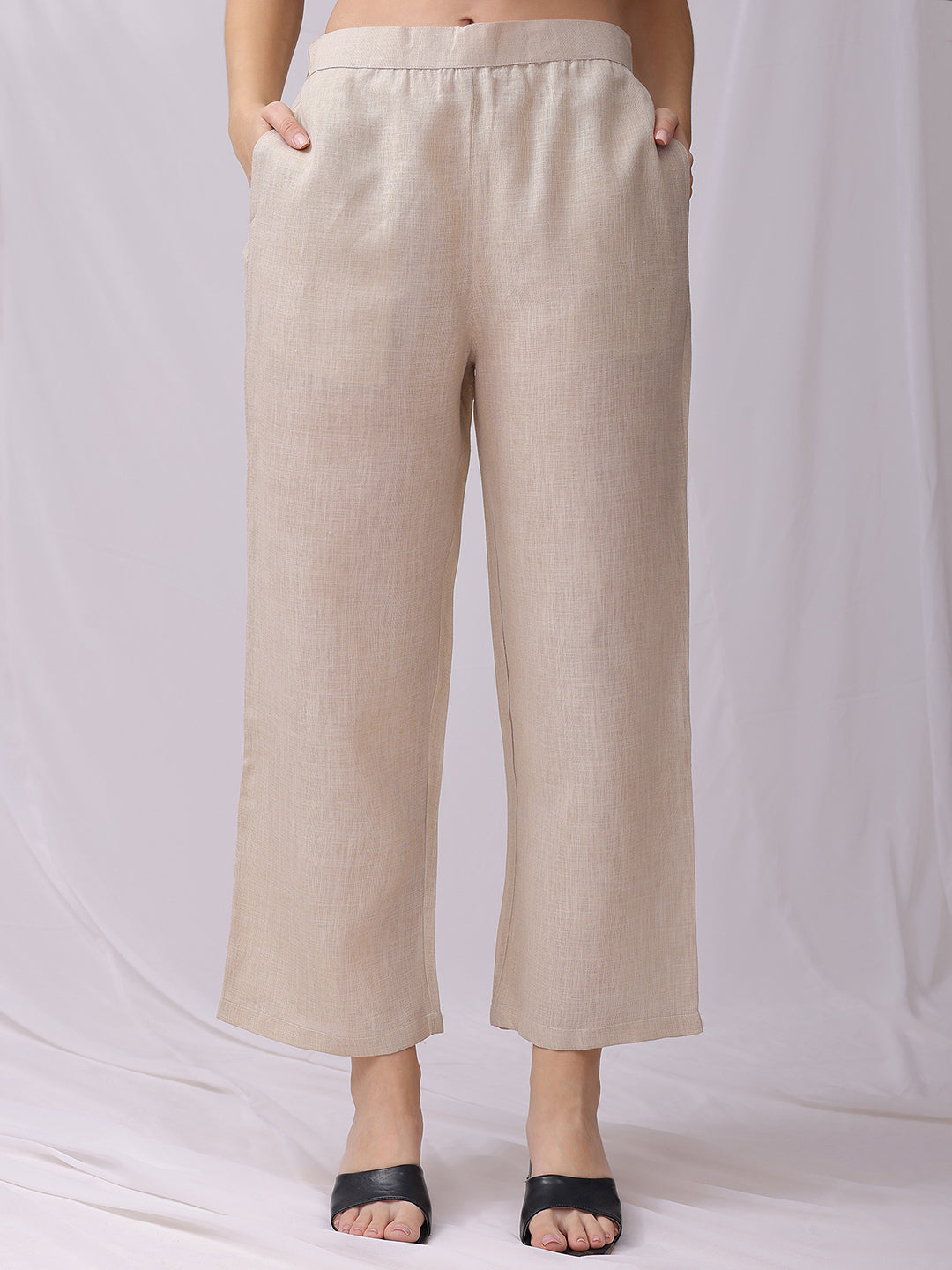 Beige Handwork Embroidery Linen Co-ord Set