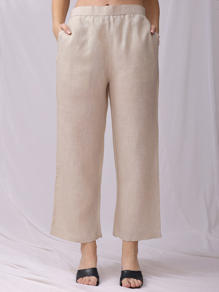 Beige Handwork Embroidery Linen Co-ord Set