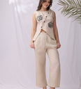 Beige Handwork Embroidery Linen Co-ord Set