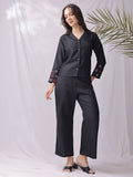 Balck Handwork Embroidery Linen Co-ord Set