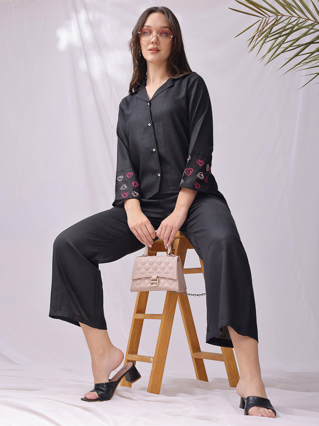 Balck Handwork Embroidery Linen Co-ord Set