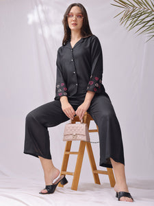 Balck Handwork Embroidery Linen Co-ord Set