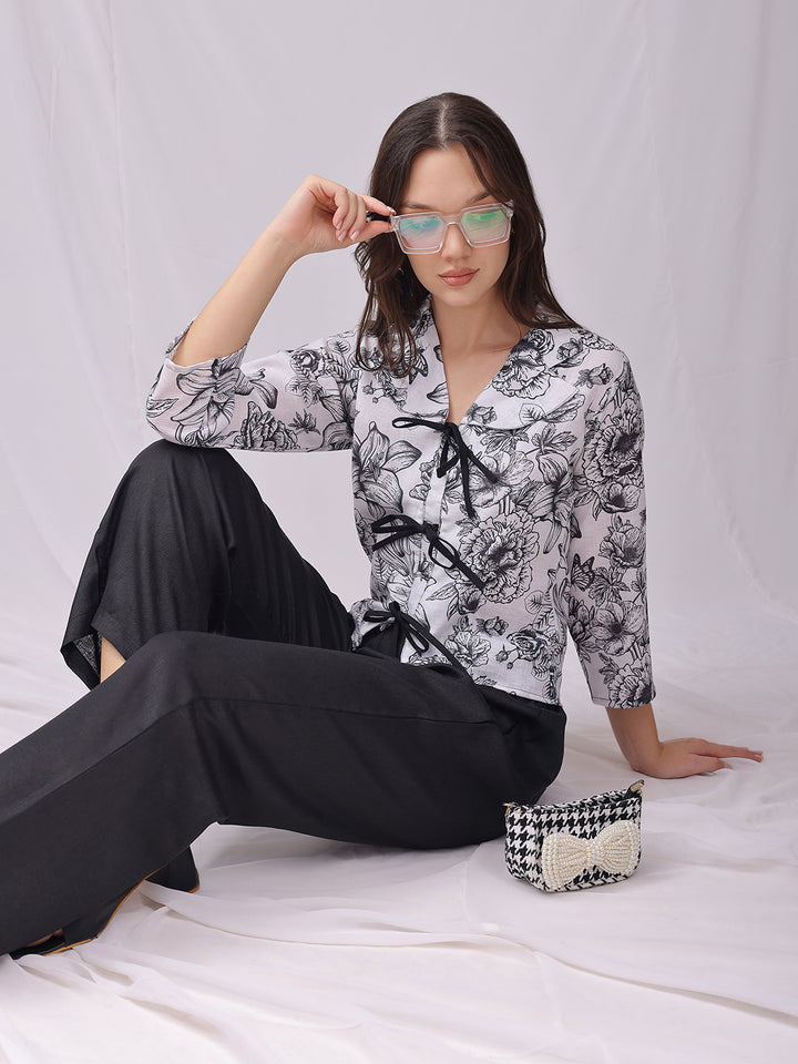 Balck Printed Linen Co-ord Set