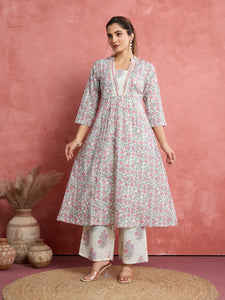 Pastel Pink Perfection: Pure Cotton Angrakha-Style Kurta Set