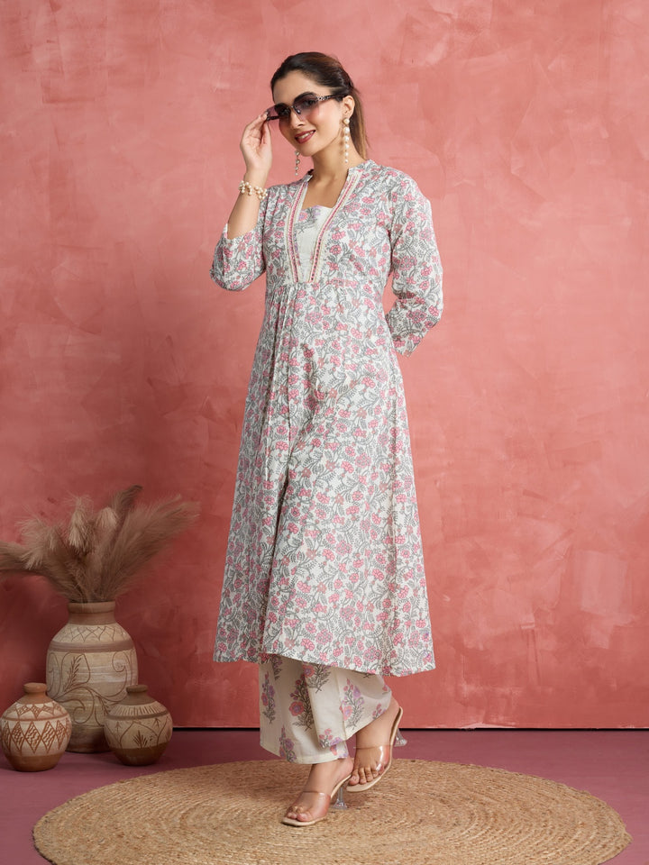 Pastel Pink Perfection: Pure Cotton Angrakha-Style Kurta Set