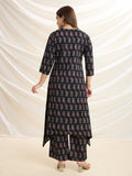 Black Sophisticated Swirl: Pure Cotton Asymmetrical Hem Kurta Set