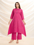 Rani Pink Pop: Mirror-Detailed Pure Cotton Asymmetrical Kurta Set
