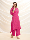 Rani Pink Pop: Mirror-Detailed Pure Cotton Asymmetrical Kurta Set