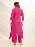 Rani Pink Pop: Mirror-Detailed Pure Cotton Asymmetrical Kurta Set