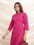 Rani Pink Pop: Mirror-Detailed Pure Cotton Asymmetrical Kurta Set