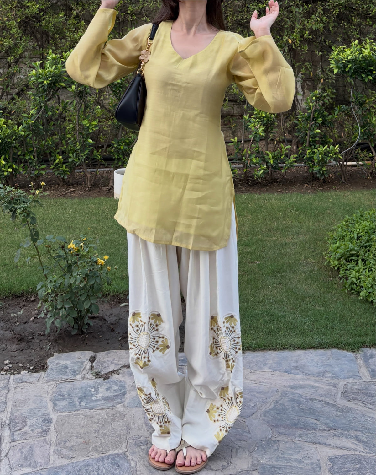 Lemon Yellow Farsi Salwar Set Embroidery