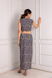 Black Abstract Print Crop Top and Midi Skirt Set