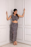 Black Abstract Print Crop Top and Midi Skirt Set
