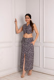 Black Abstract Print Crop Top and Midi Skirt Set