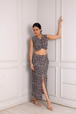 Black Abstract Print Crop Top and Midi Skirt Set