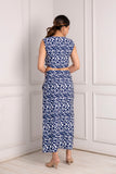 Blue and White Abstract Print Crop Top and Midi Skirt Set