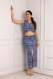 Blue and White Abstract Print Crop Top and Midi Skirt Set