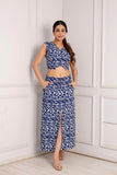 Blue and White Abstract Print Crop Top and Midi Skirt Set