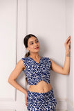 Blue and White Abstract Print Crop Top and Midi Skirt Set