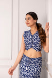 Blue and White Abstract Print Crop Top and Midi Skirt Set