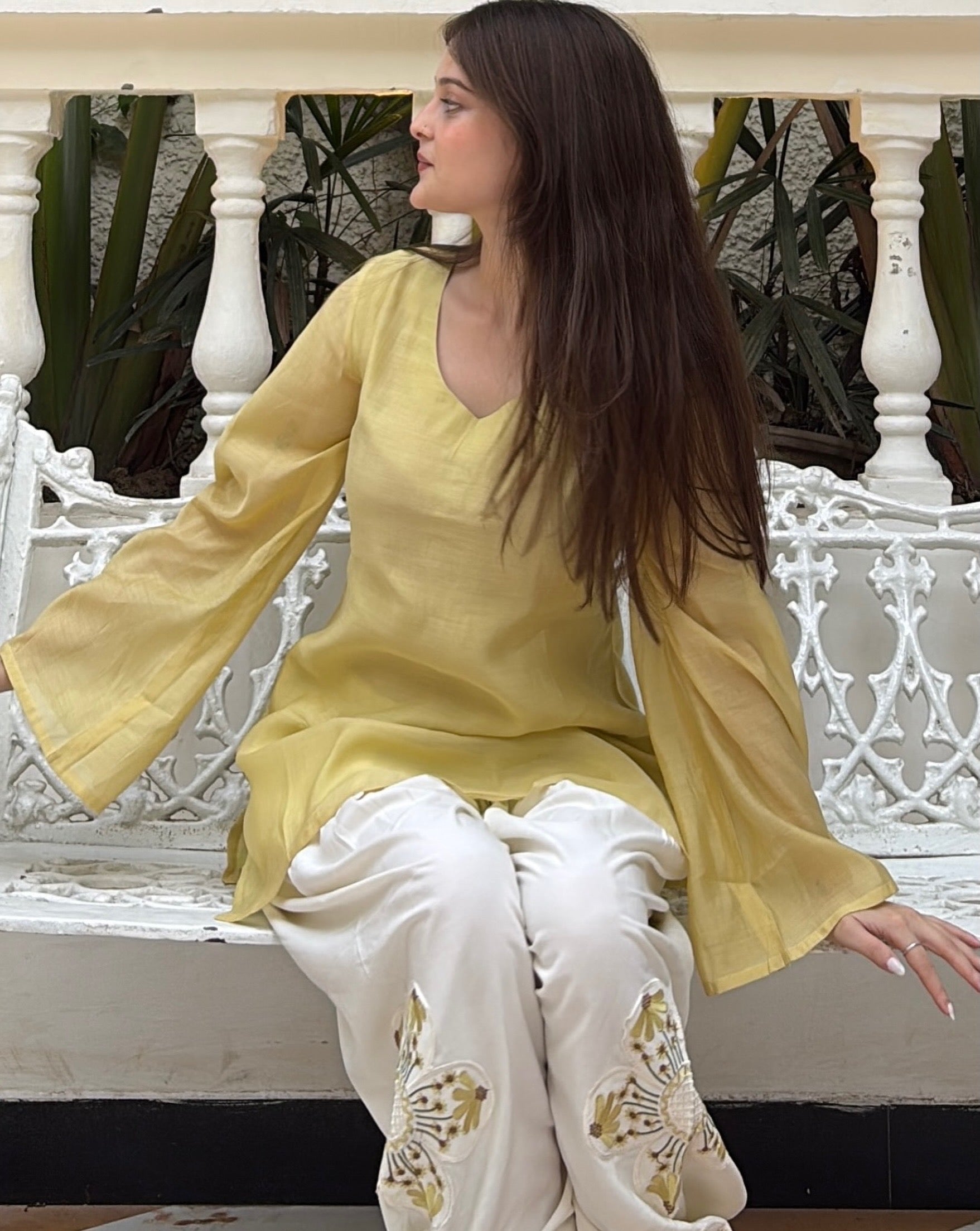 Lemon Yellow Farsi Salwar Set Embroidery