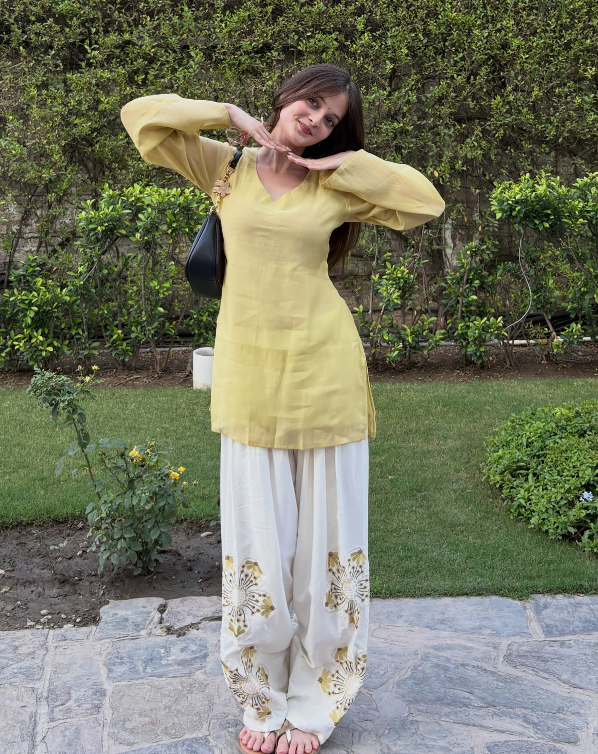 Lemon Yellow Farsi Salwar Set Embroidery
