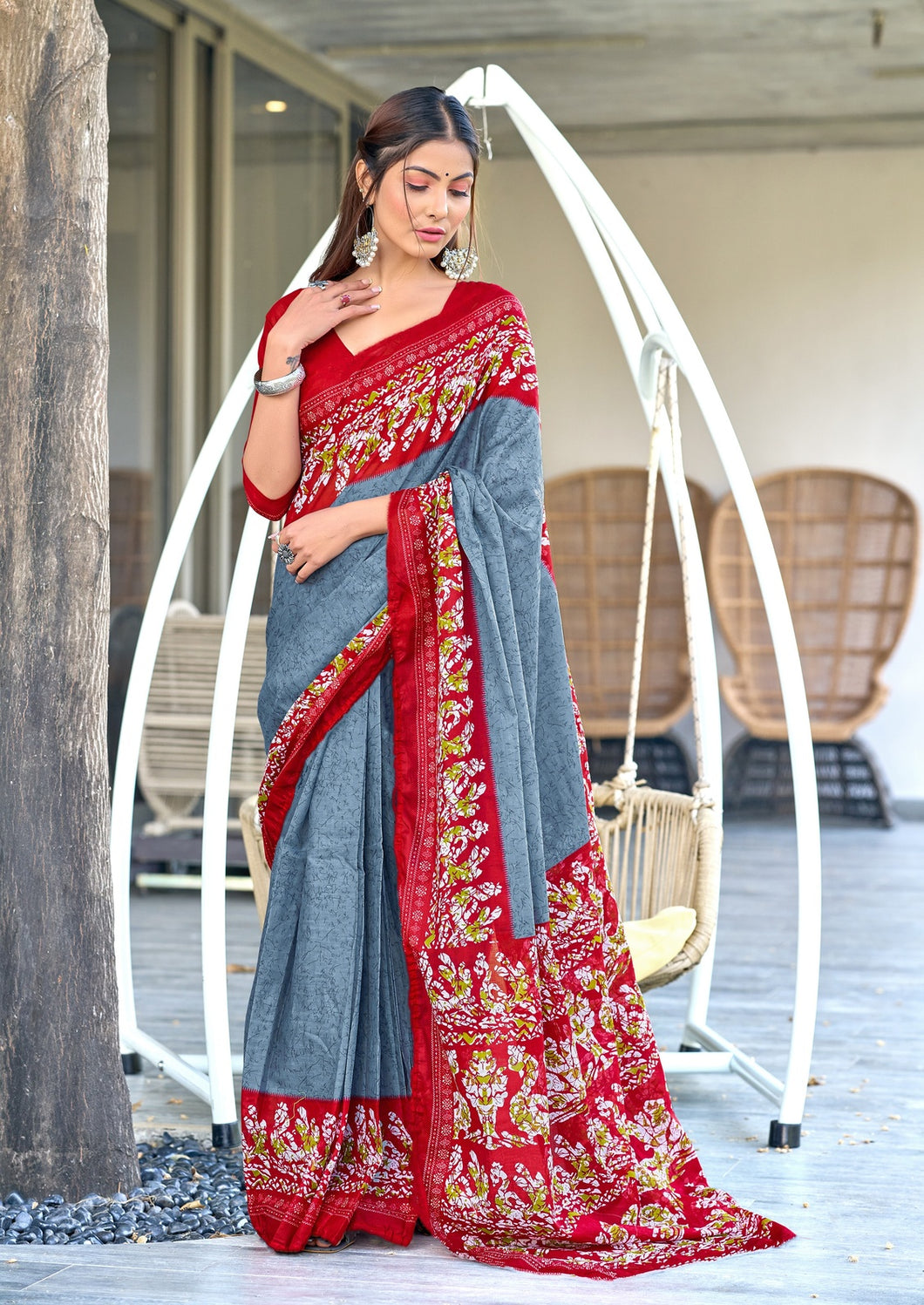 Pure Mal Cotton Hand Block Print Saree