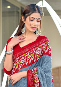 Pure Mal Cotton Hand Block Print Saree