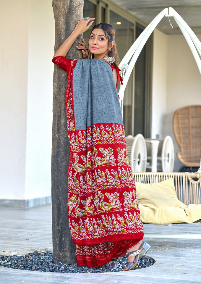 Pure Mal Cotton Hand Block Print Saree