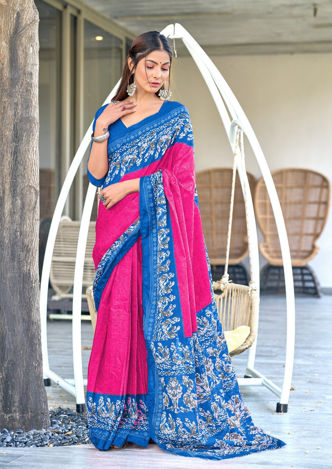 Pure Mal Cotton Hand Block Print Saree