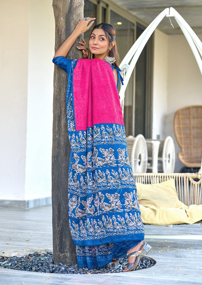 Pure Mal Cotton Hand Block Print Saree