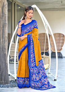 Pure Mal Cotton Hand Block Print Saree