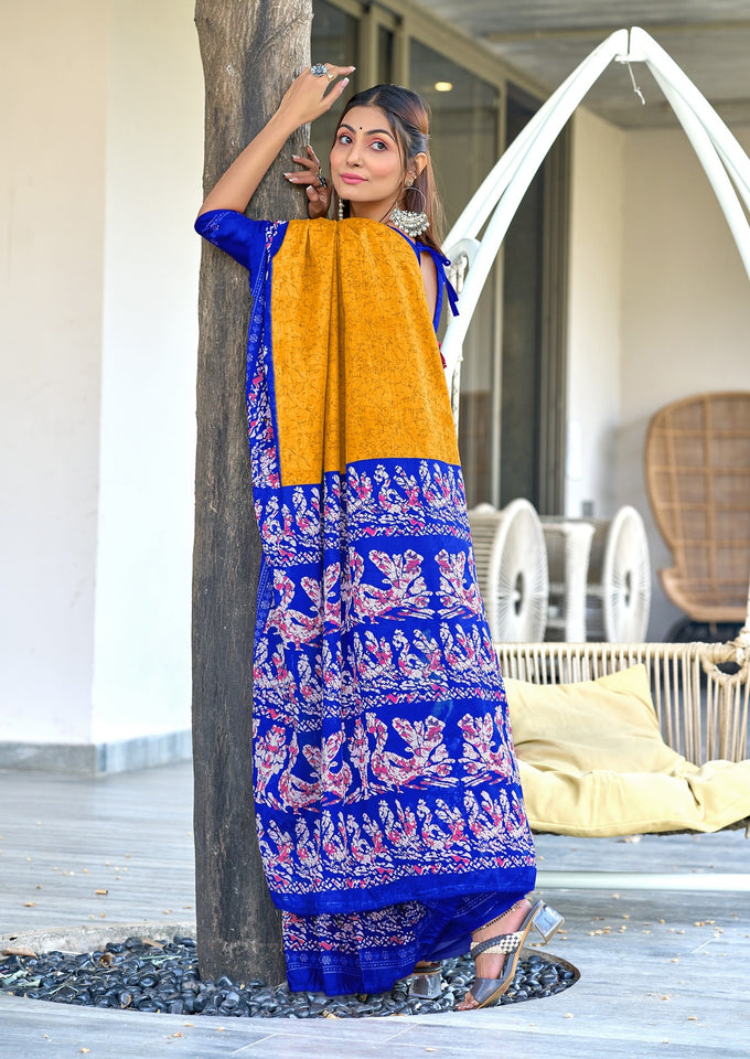 Pure Mal Cotton Hand Block Print Saree