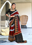 Mal Cotton Hand Block ikat Print Saree