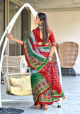 Mal Cotton Hand Block ikat Print Saree
