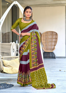 Mal Cotton Hand Block ikat Print Saree