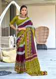 Mal Cotton Hand Block ikat Print Saree